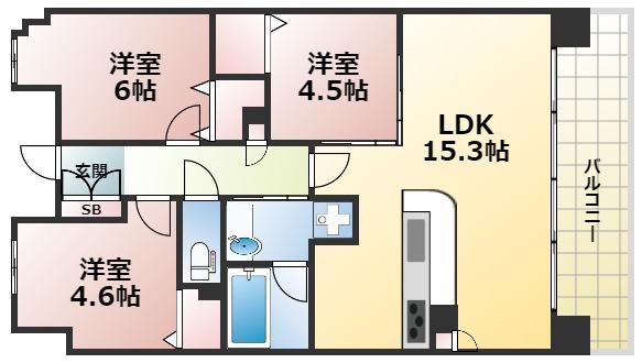 エヌヴィ六甲篠原(3LDK/3階)の間取り写真