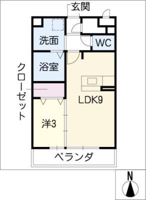 ボヌール(1LDK/2階)の間取り写真