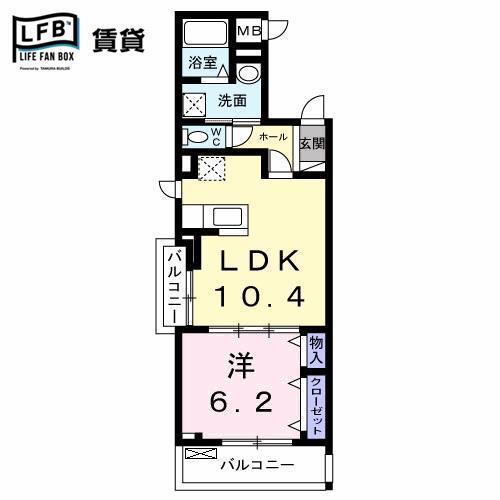HILL SIDE(1LDK/2階)の間取り写真