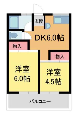 大久保マンション(2DK/4階)の間取り写真