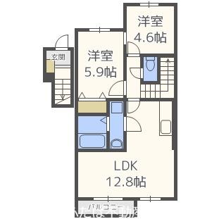 ボヌール・メゾン(2LDK/2階)の間取り写真