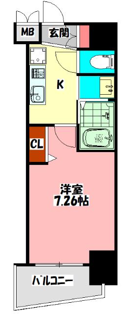 LUXE門真(1K/7階)の間取り写真