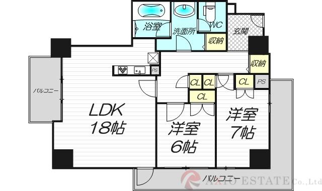 ザ・グランドビュー・オオサカ(2LDK/13階)の間取り写真