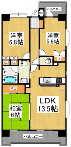 エクセルシオール所沢(3LDK/11階)の間取り写真