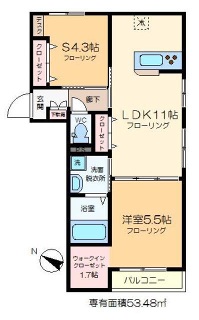 ガーデンレジデンス(1SLDK/2階)の間取り写真