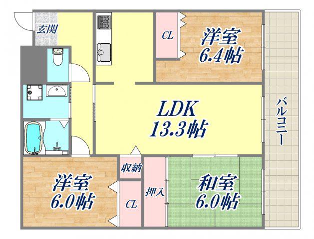 メゾン西宮(3LDK/4階)の間取り写真