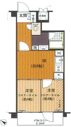 ライオンズシティ調布(2DK/6階)の間取り写真