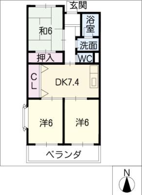 スカーレット(3DK/4階)の間取り写真