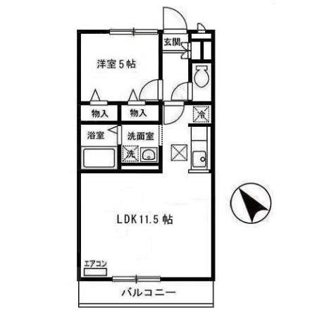 カナディアンコート南吉成B(1LDK/1階)の間取り写真