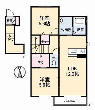 シャーメゾン総社駅前(2LDK/2階)の間取り写真