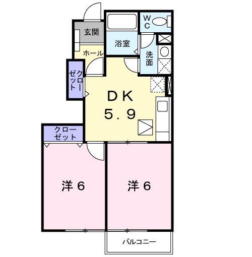 サンライズA(2DK/1階)の間取り写真