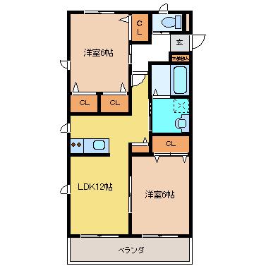 アールコンシエルI・II(2LDK/1階)の間取り写真