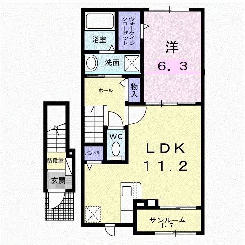 フレーシュ・ベルA(1LDK/2階)の間取り写真