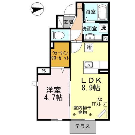 クレア・ド・ルーン(1LDK/1階)の間取り写真