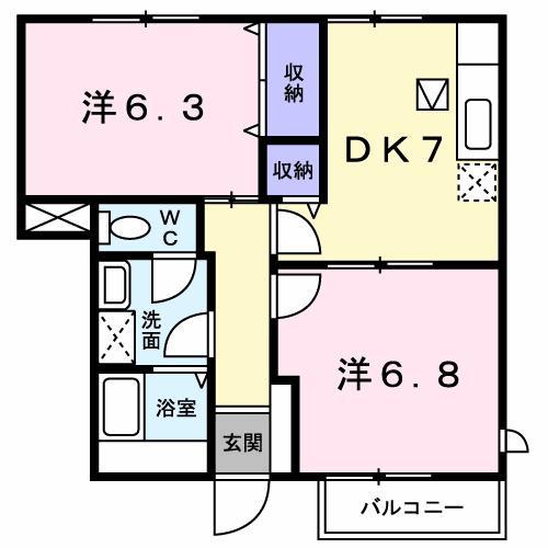 ハイツウイステリアII(2DK/1階)の間取り写真