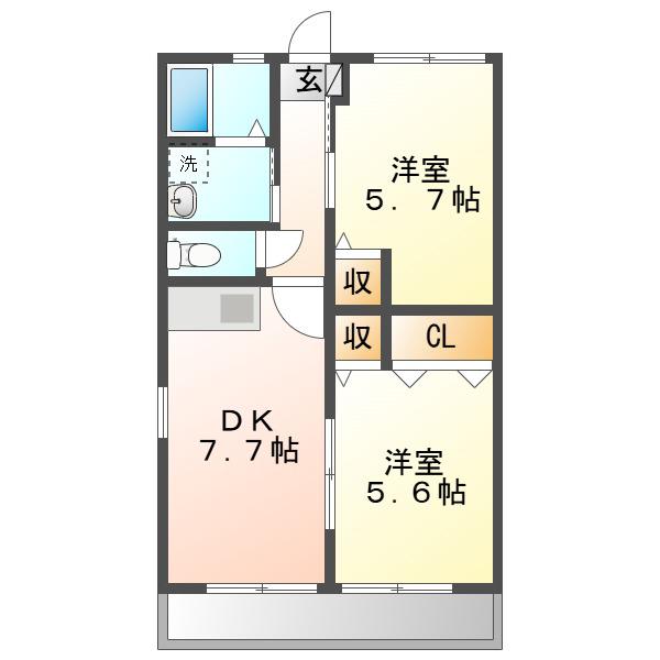 プレシアス本町B(2DK/1階)の間取り写真
