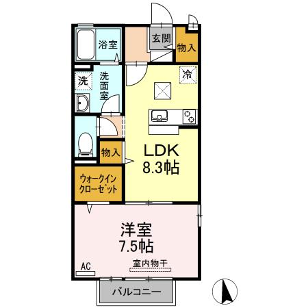 ディアコート壱番館 I(1LDK/2階)の間取り写真