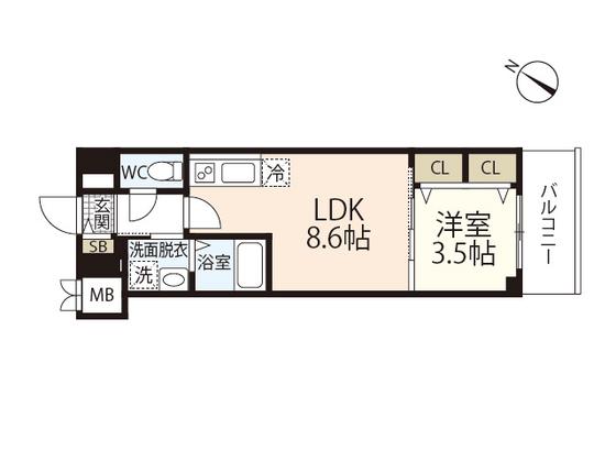 S-RESIDENCE広島駅ENABLE(1LDK/3階)の間取り写真