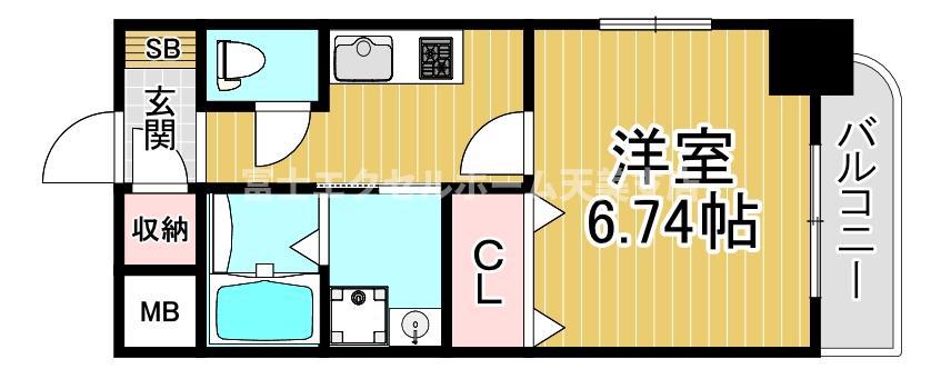 ふぁみーゆ天美南(1K/8階)の間取り写真