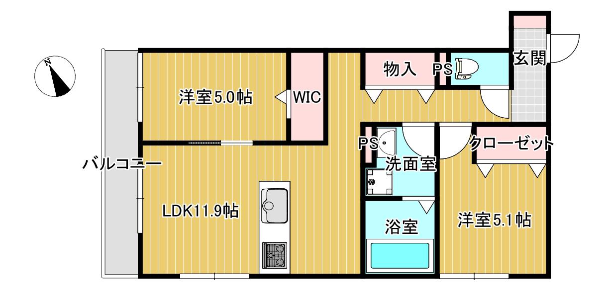 D-ROOM勝部3丁目 (2LDK/2階)の間取り写真