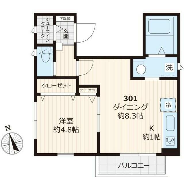 メゾンK 部屋番号301(1LDK/3階)の間取り写真