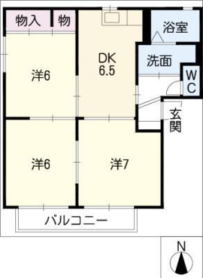サニーハウス A棟(3DK/1階)の間取り写真