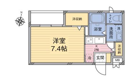 LUSH LIFE SEKIBA(1K/2階)の間取り写真