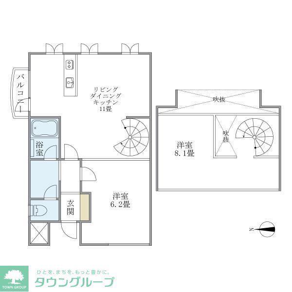 スカイフィールド国立(2LDK/4階)の間取り写真