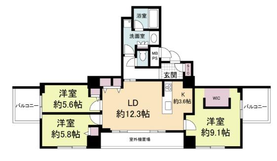 クロスレジデンス大阪新町(3LDK/24階)の間取り写真