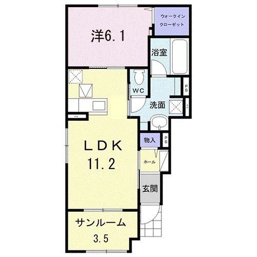 ピーチブロッサムB(1LDK/1階)の間取り写真