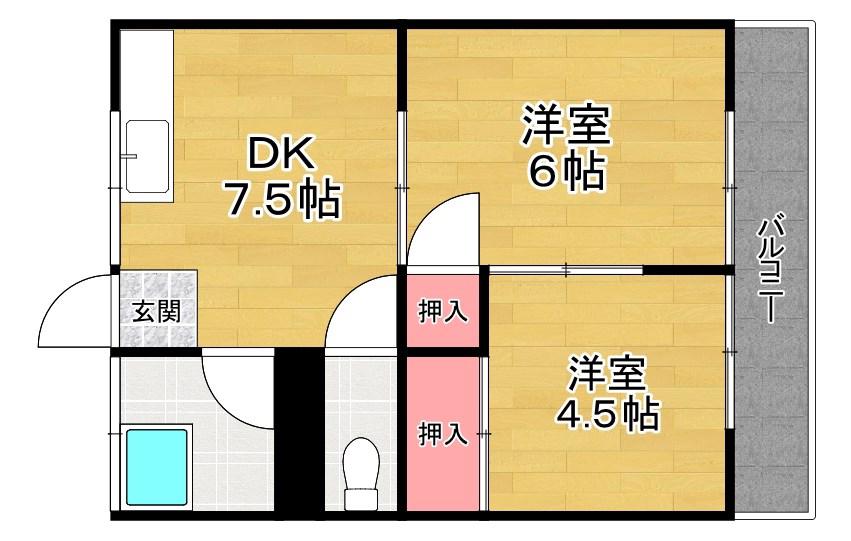 クレセント(2DK/2階)の間取り写真