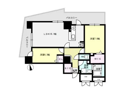 アムシュトラーセ(2LDK/9階)の間取り写真