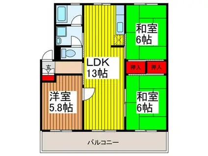 西形マンション第2(3LDK/2階)の間取り写真