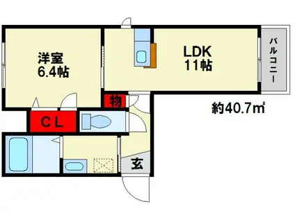 シャーメゾンカミーリア(1LDK/2階)の間取り写真