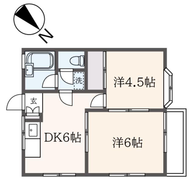 ジュネス(2DK/1階)の間取り写真