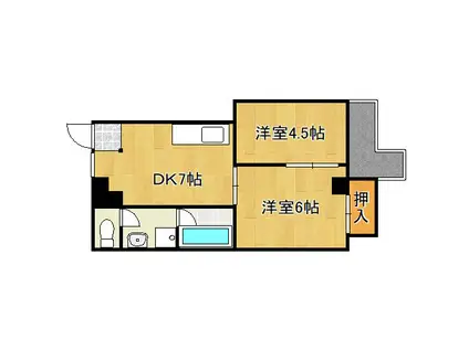 ローズハイツ(2DK/6階)の間取り写真