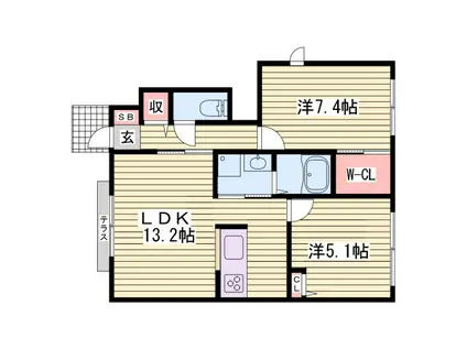 ブランシェ垣内南 A棟(2LDK/1階)の間取り写真