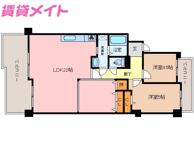 ライオンズマンション鈴鹿壱番館(2LDK/8階)の間取り写真