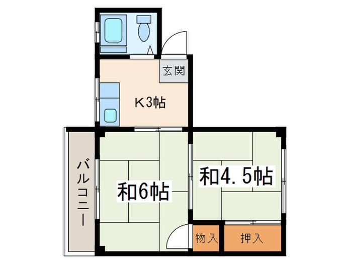 金龍堂ビル(2K/2階)の間取り写真
