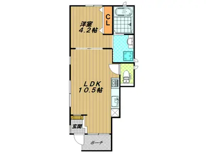 CUBE板宿(1LDK/1階)の間取り写真
