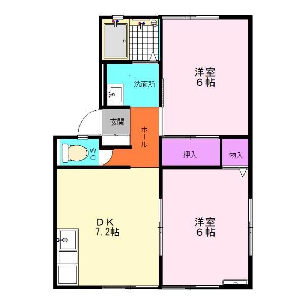 ウインディアB(2DK/1階)の間取り写真
