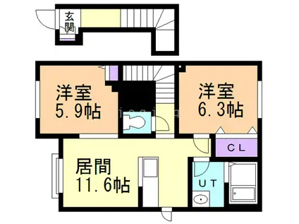 シャーメゾングレィス(2LDK/2階)の間取り写真