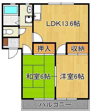 イースト高須(2LDK/2階)の間取り写真
