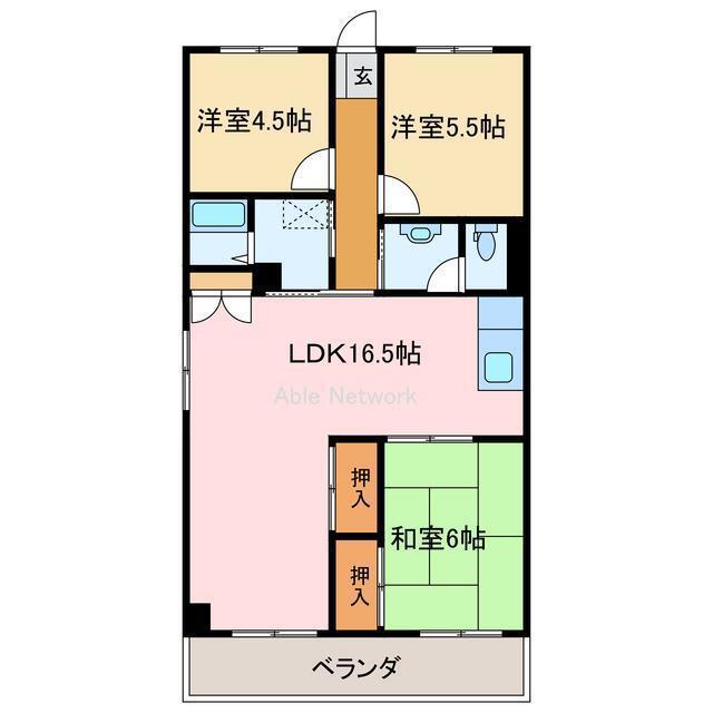 アサヒパレス庄内(3LDK/4階)の間取り写真