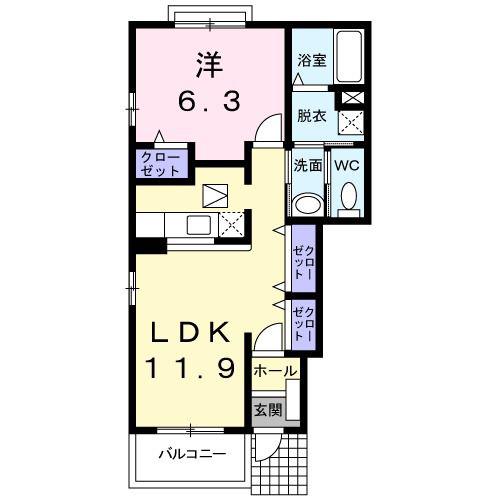 プロスパー秀B(1LDK/1階)の間取り写真