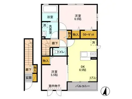 アクアパーム D(2DK/2階)の間取り写真