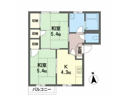 センターヴィレッジB(2K/2階)の間取り写真