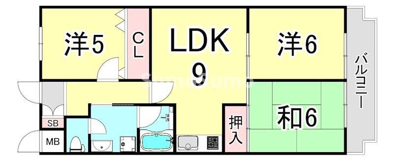 ヴィラ浜甲子園(3LDK/1階)の間取り写真