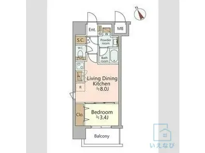 ジオエント福島野田レジデンス(1LDK/12階)の間取り写真