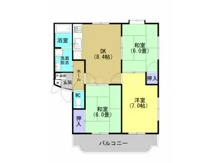 ハーモニー島村(3DK/1階)の間取り写真